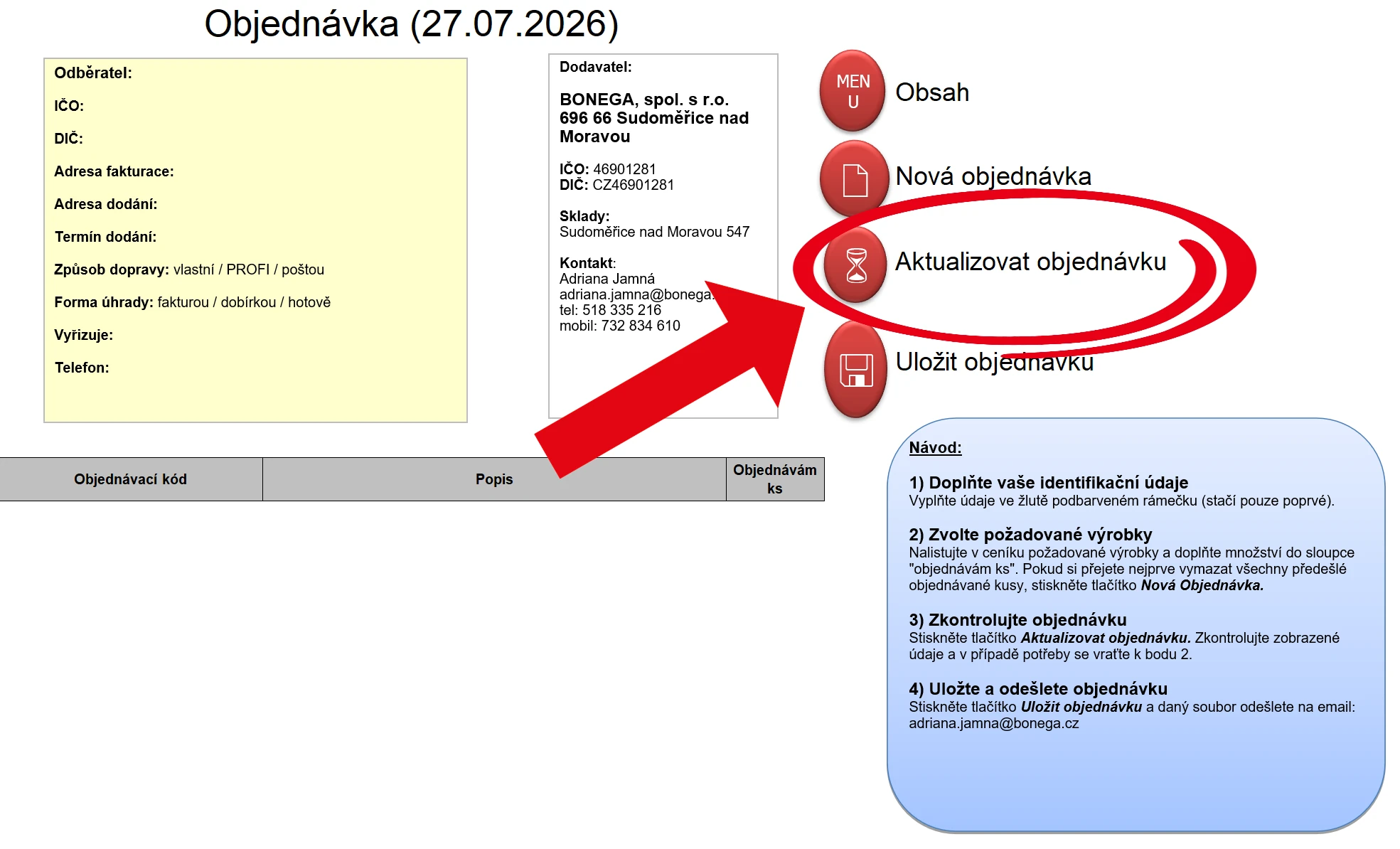 Aktualizovat objednávku