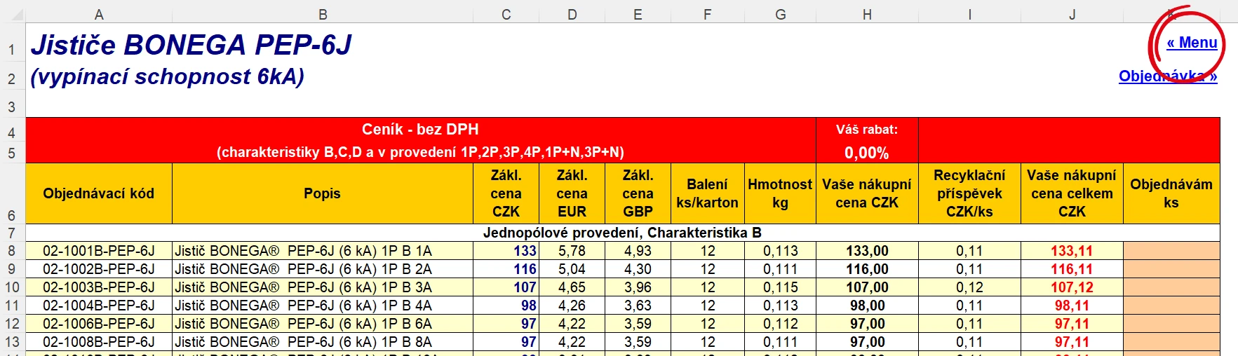 Nápověda k ceníku elektroinstalačního materiálu