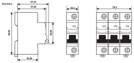 Jističe do 125A - rozměrové schema